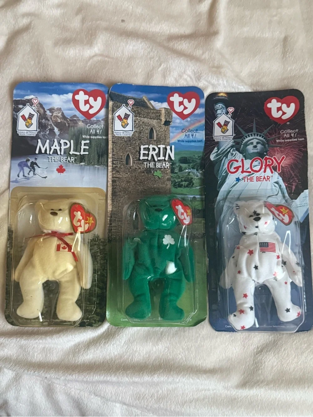 Vintage 1999 McDonald's Teenie Beanie Babies International Bears Lot Maple Erin